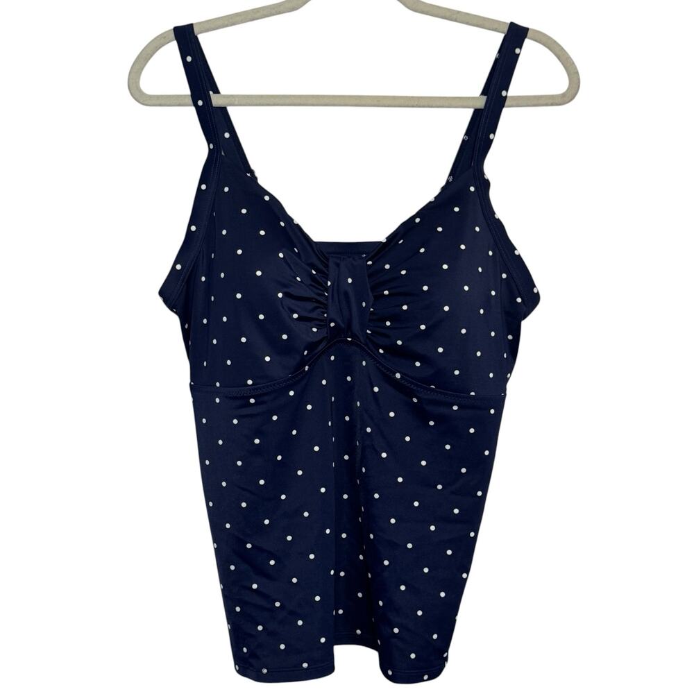L.L. Bean UPF 50+ Blue White Polka Dot Plus Size 18 Tankini Swimsuit Top